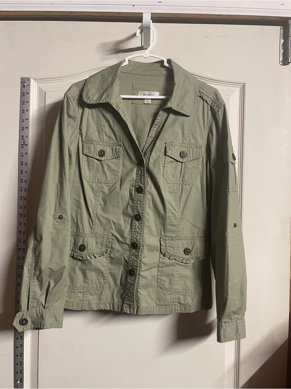 dressbarn Light Olive Utility Button Jacket